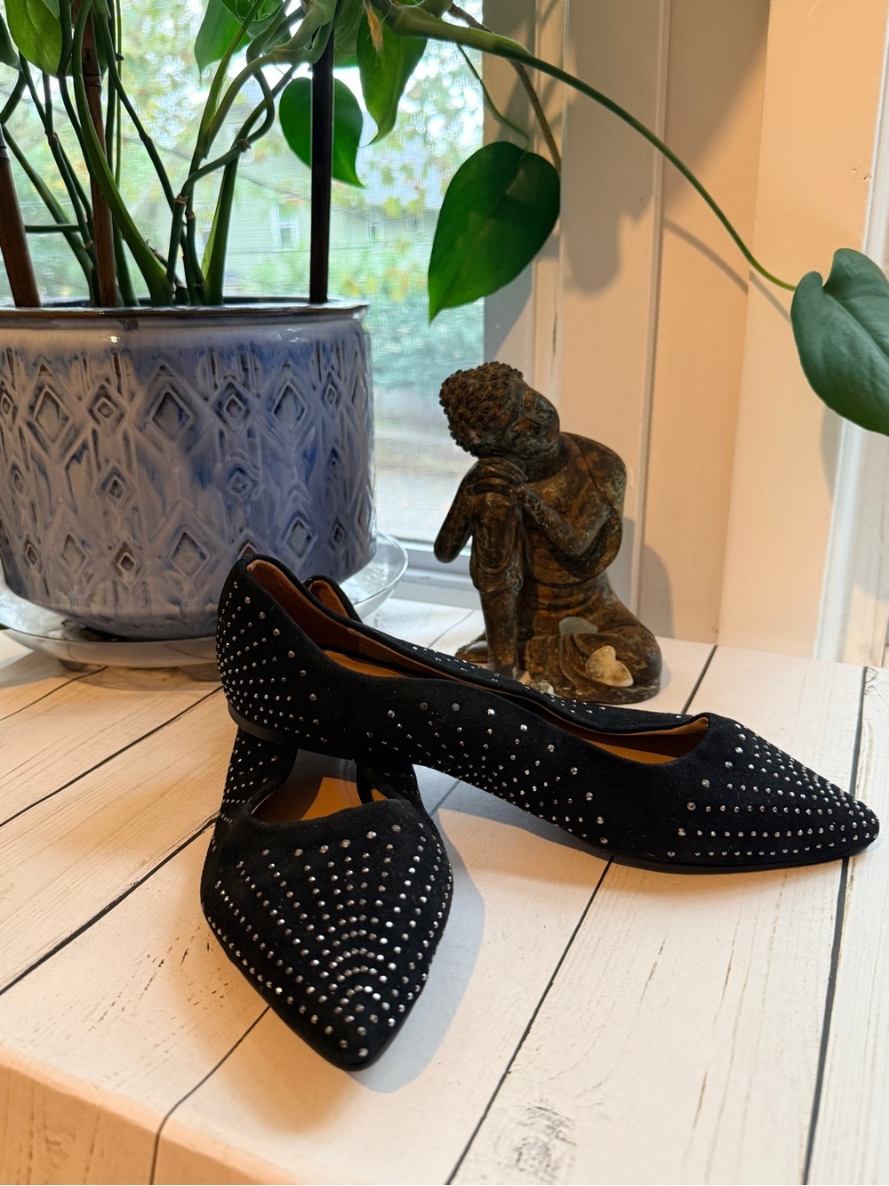 Jack Rogers | Black Studded Pointed-Toe Flats